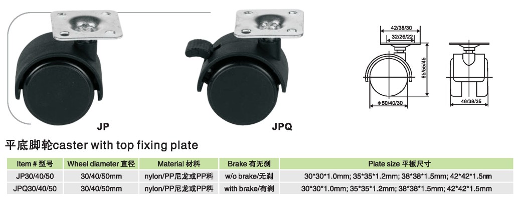 Caster with top fixing plate JP JPQ