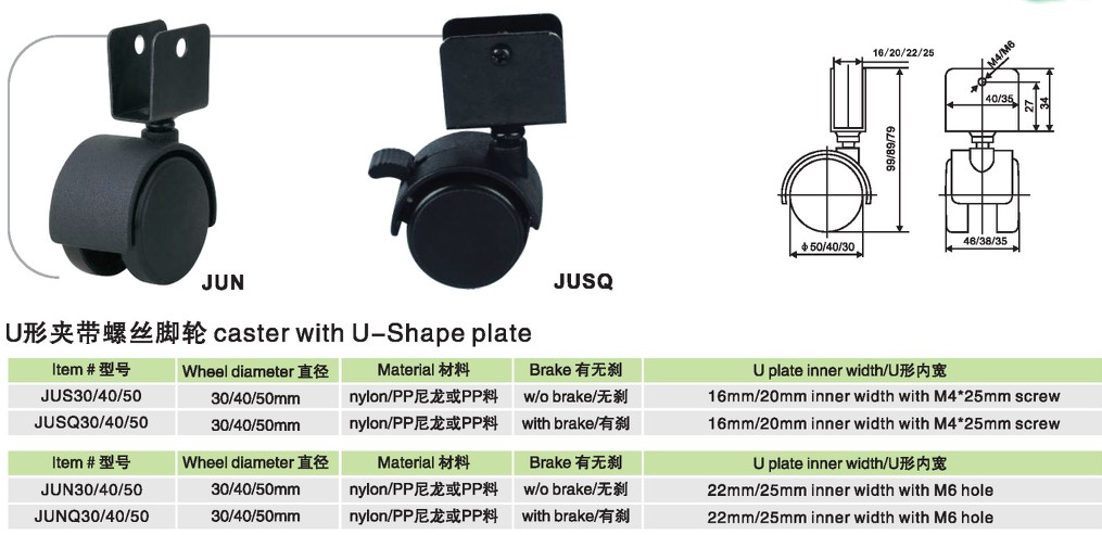 Caster with U-Shape plate JUN JUSQ