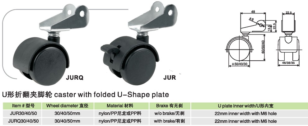 Caster with folded U-Shape plate JUR JURQ